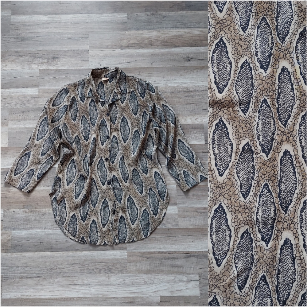 Vintage 70s 80s Reptile Print Snake Skin Oversized Blouse Medium